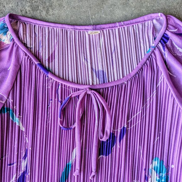Vintage Purple Pleated Patterned Long Sleeve Top and Midi A-Line Skirt Set - Picture 5 of 16